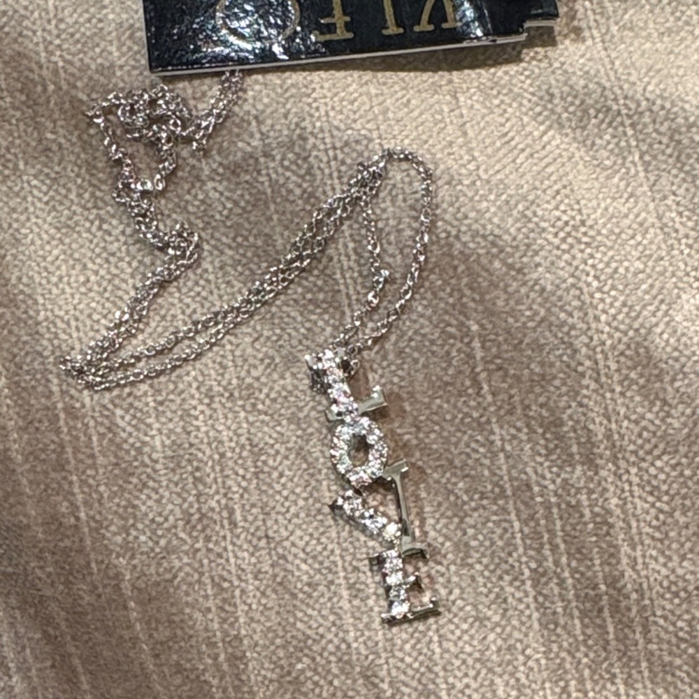 Sterling Silver LOVE Pendant Cz Diamonds 925 Necklace NWTS